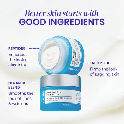 goPure Glyco-Peptide Anti Wrinkle Face Cream - Hyaluronic Acid Moisturizer for Face with Glycolic Acid, Peptides, and Vitamin E - Hydrating Facial Moisturizer with Anti-Aging Formula - 1.7 fl oz
