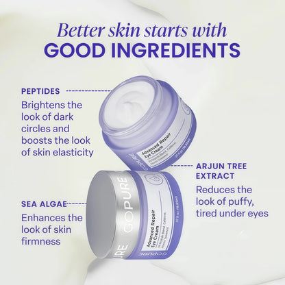 goPure Advanced Repair Eye Cream - Under Eye Cream for Puffiness, Bags, and Dark Circles, Visibly Improve the Look of Fine Lines, Wrinkles, and Crows Feet - 0.57 fl oz